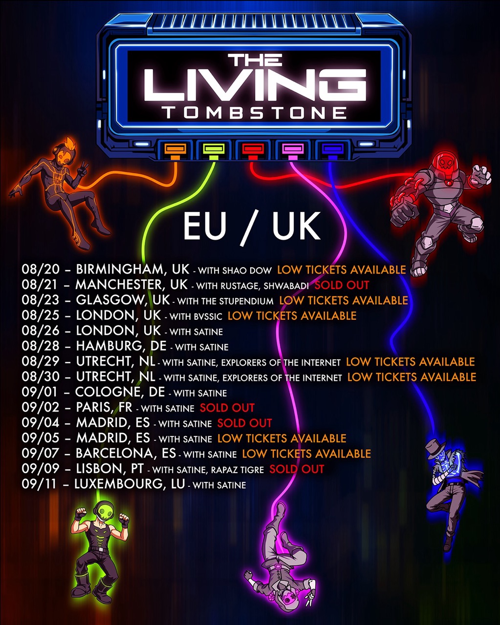 The Living Tombstone's Multiplayer Tour dates, with Explorers of the Internet as their support act for their Utrecht shows
